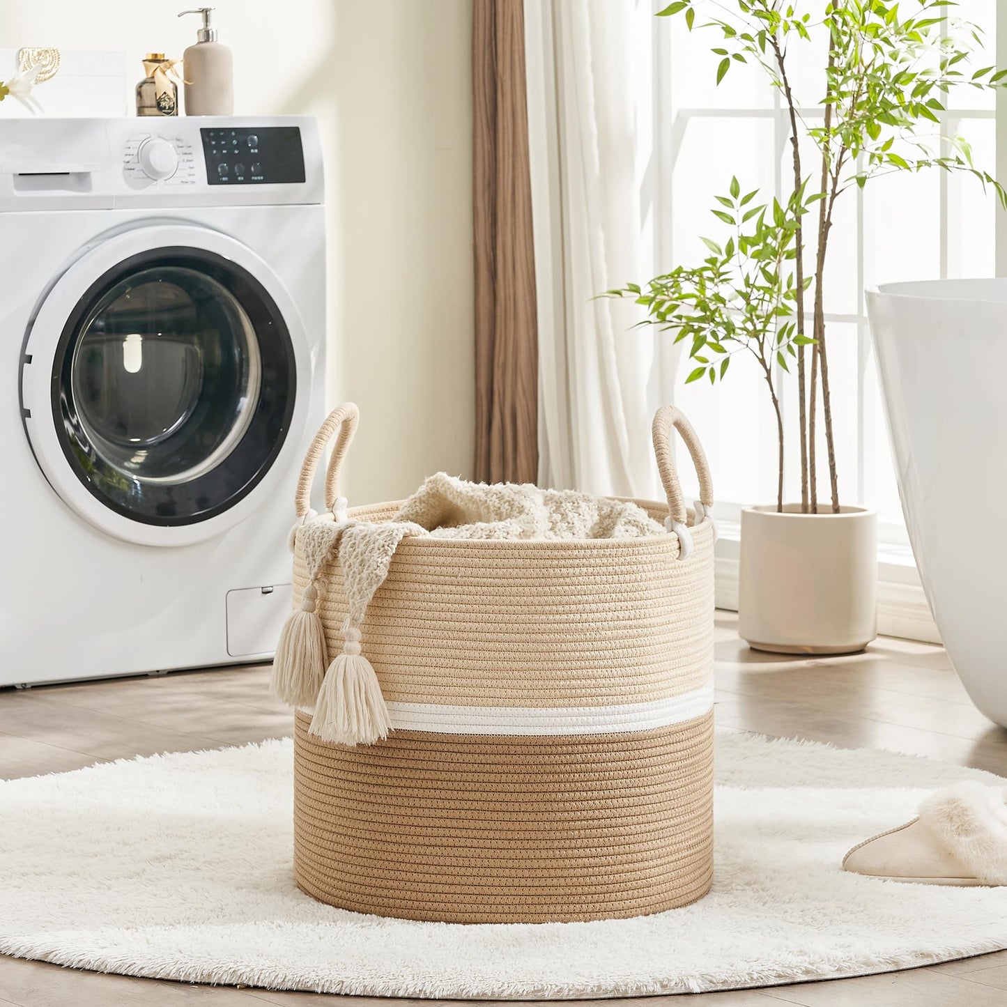 Kakamay Large Blanket Basket (18 'X18 'X16 '),Woven Baby Laundry Hamper For Storage, Cotton Rope Blankets Baskets For Nursery