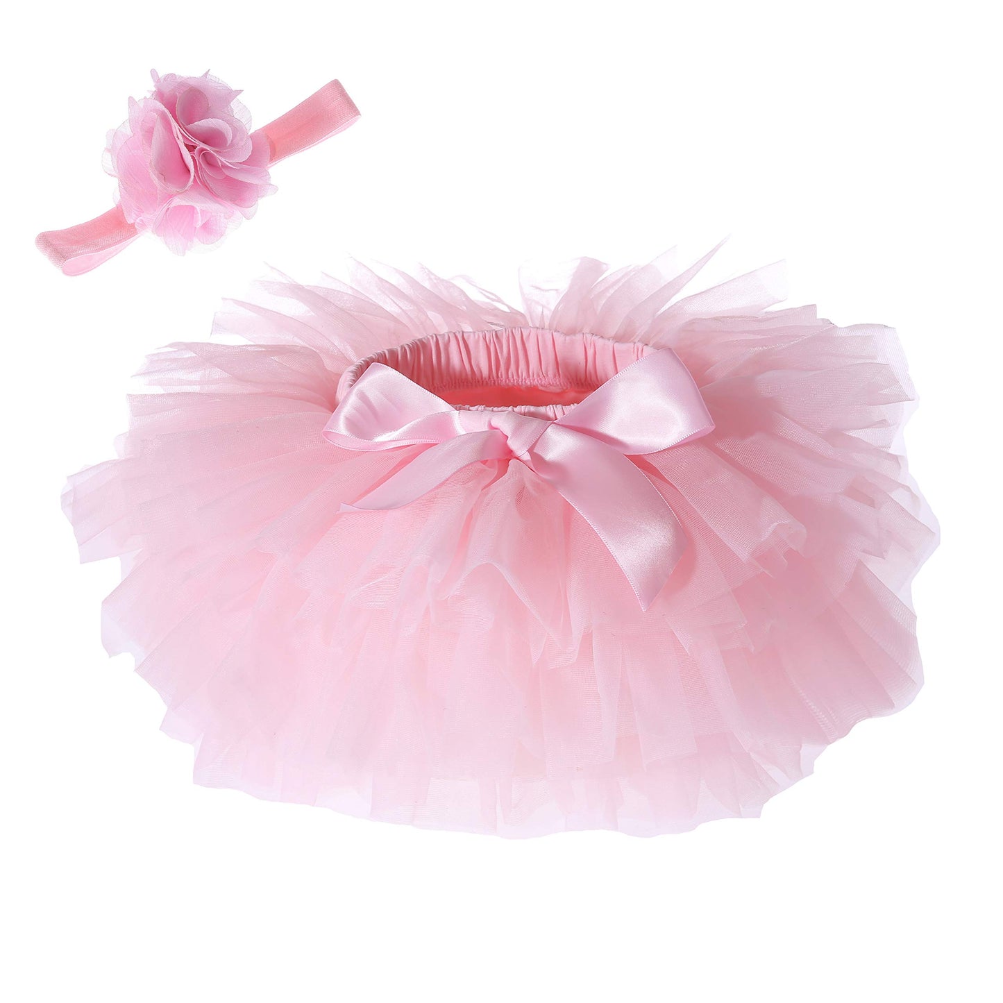 Baby Girls Tutu Skirt Headband Set Toddler Ruffle Tulle Diaper Covers 6-24 Month Pink