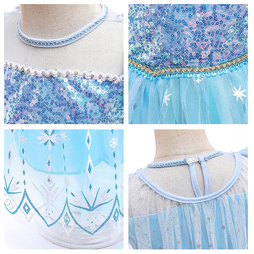 Rexreii Girls Frozen Elsa Princess Dress Halloween Costume Christmas Birthday Evening Party Ball Gown W/Accessories Blue 6-7T
