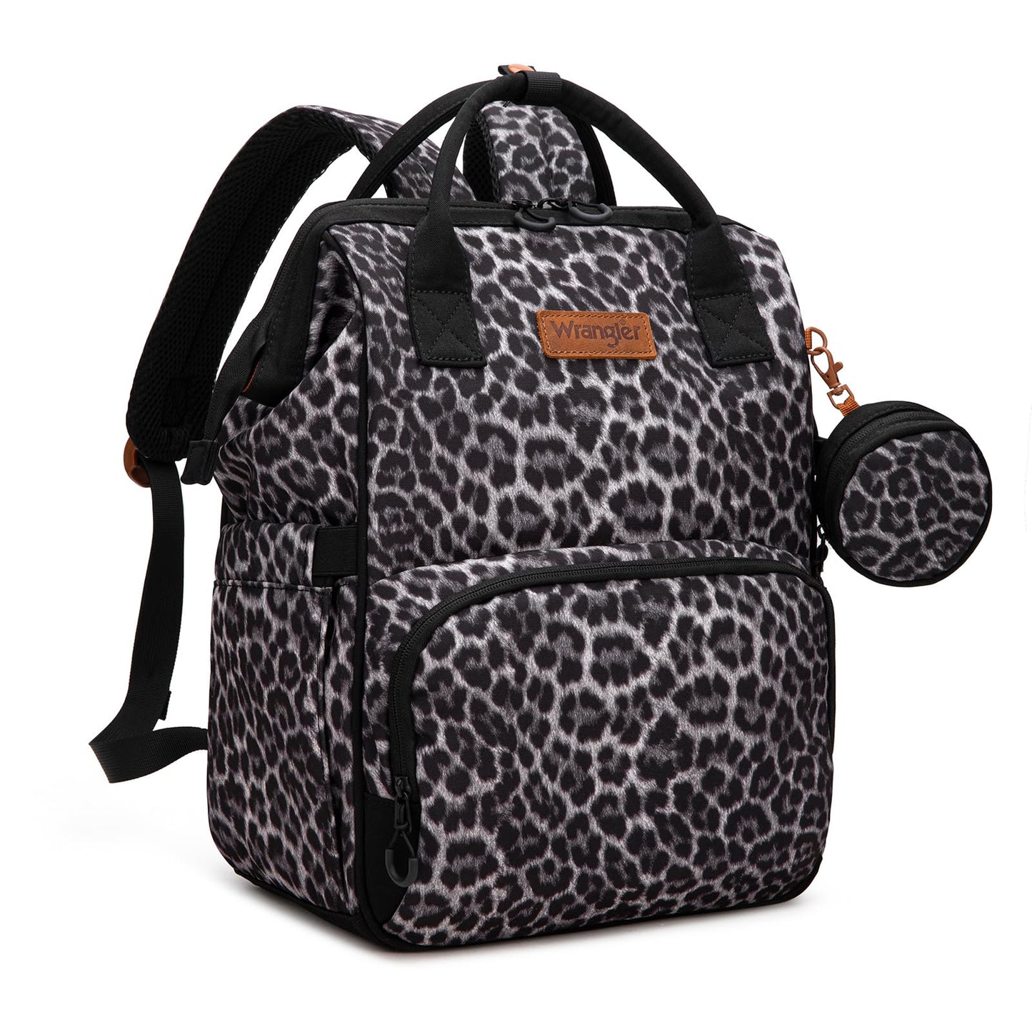 Wrangler Leopard Print Backpack Multifunction Baby Travel Bag with Changing Pad, Stroller Straps and Pacifier Case WG2204-91103L