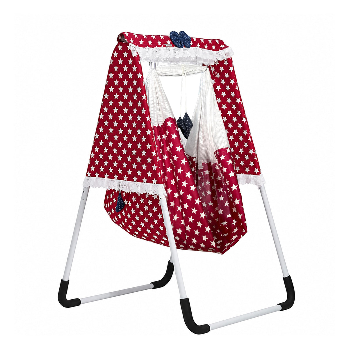 Momtike Baby Swing Cradle with Stand | Cotton Cloth, Mosquito Net & Pad | Up to 9kg | Maroon