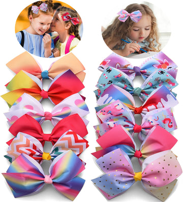 Eyegla Hair Bows For Girls 5 Inch Bow Hair Clips Girl Hair Bows For Hair Grosgrain Ribbon Hair Accessories Pack Of 12 Color