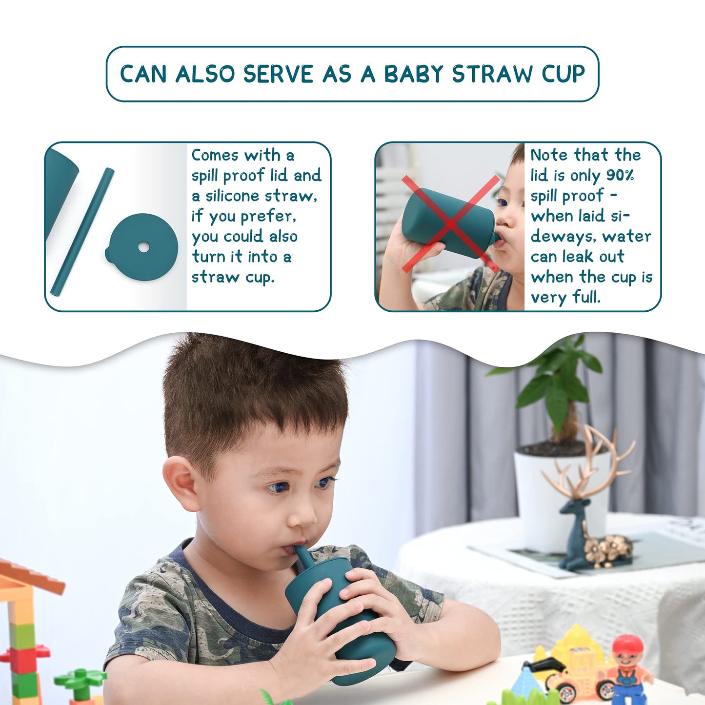 Joyit Silicone Toddler Open Cup With Straw, Silicone Open Mouth Cup For Baby 6 Oz, Baby Training Cup (Hamburger-Ocean Blue)