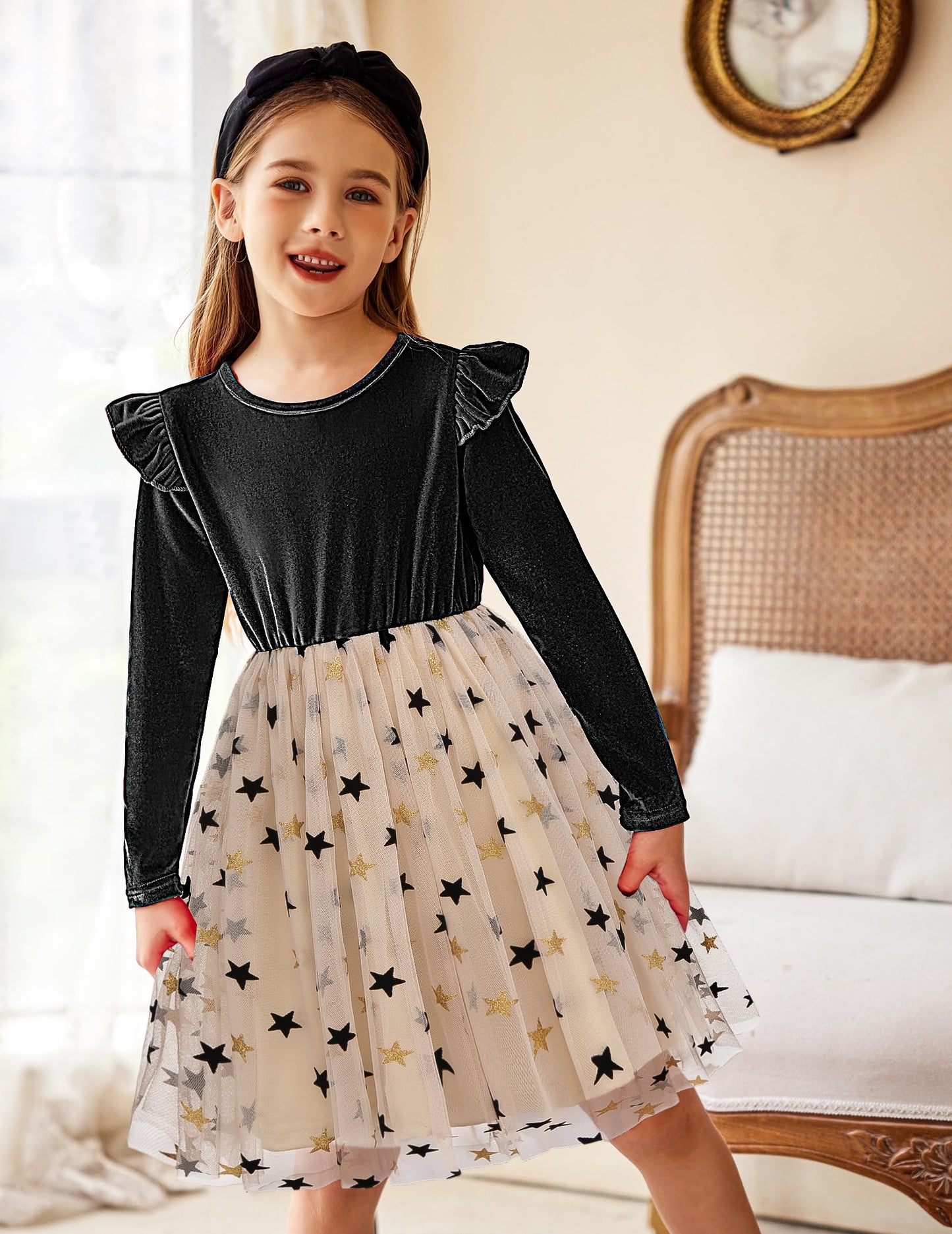 Arshiner Toddler Tutu Dress Velvet Fall Long Sleeve Winter Party Birthday Formal Outfit Black 3T