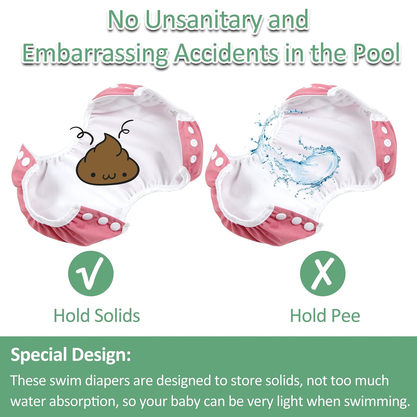 Wegreeco Baby & Toddler Snap One Size Adjustable Reusable Baby Swim Diaper (Red, Blue, Black, Small, 3 Pack)