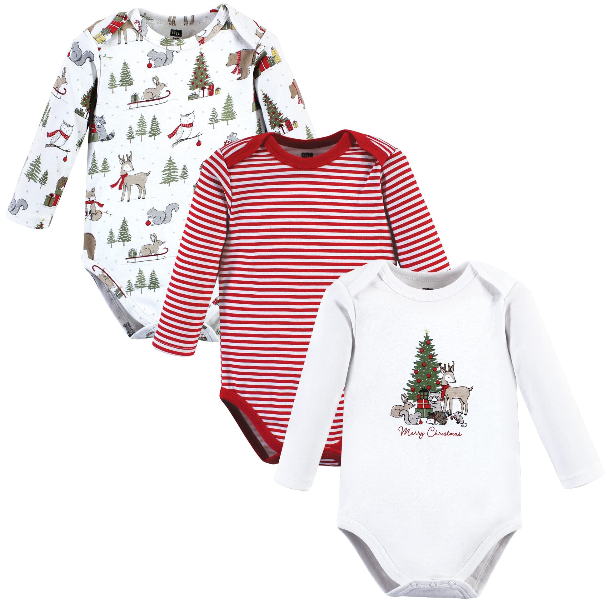 Hudson Baby Unisex Baby Cotton Long-Sleeve Bodysuits, Christmas Forest 3-Pack, 9-12 Months