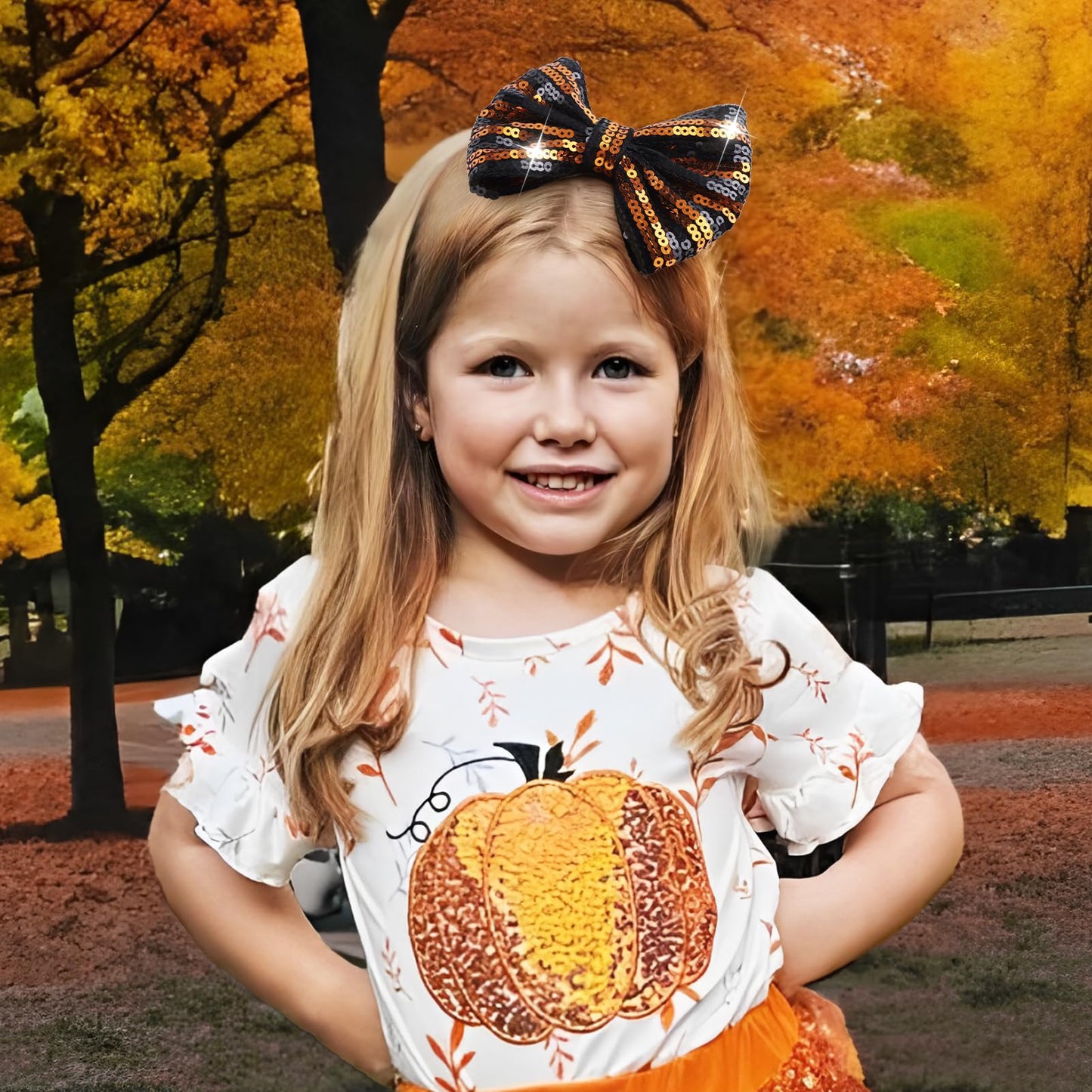 Lanmerry Halloween Baby Girl Clips Alligator Clips Hair Sequins Bows Toddler Girls Sparkly Glitter Baby Barrettes Cheer Bows Kid