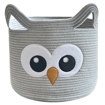 Vk Vkliving Owl Storage Basket Foldable Animal Basket, Cotton Rope Baby Laundry Basket Woven Gift Basket Cute Toy Basket, Large
