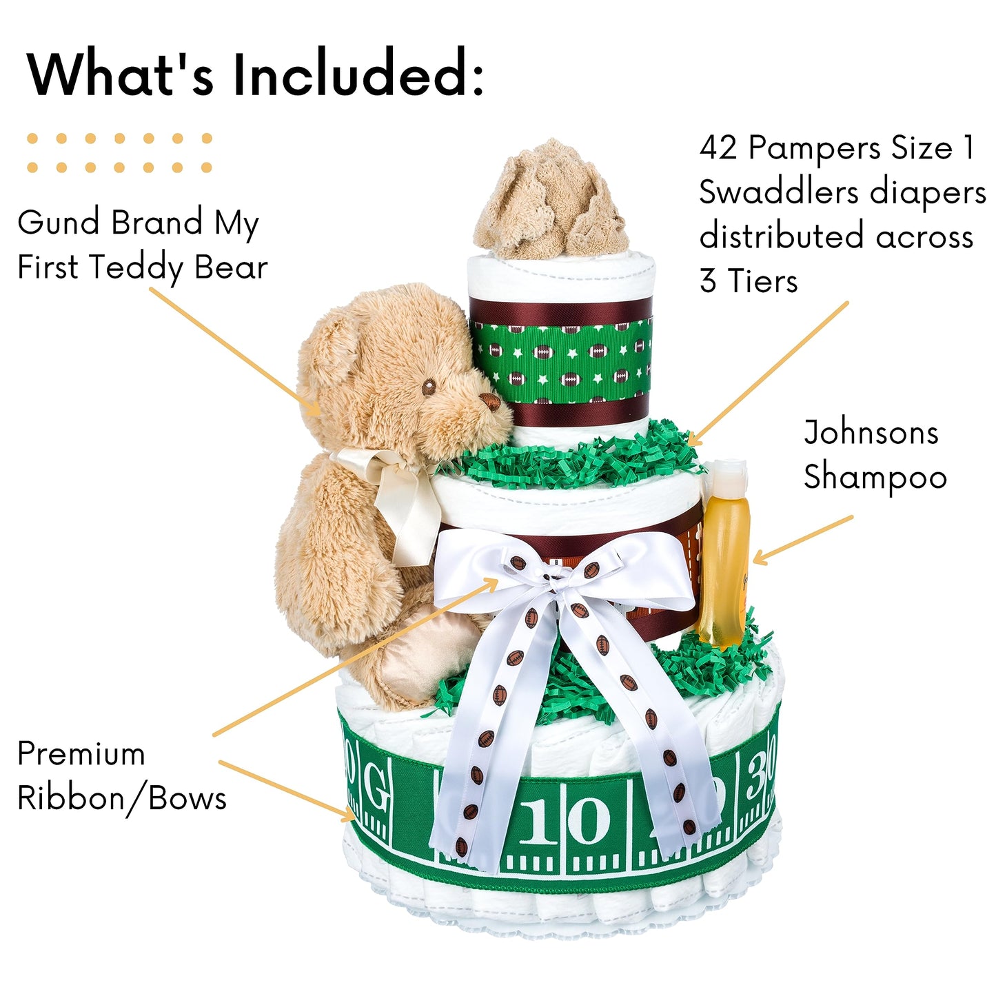 Lil' Baby Cakes Football Diaper Cake - Adorable Baby Boy Gift Using Size 1 Swaddler Diapers - Perfect For Baby Showers With Foot