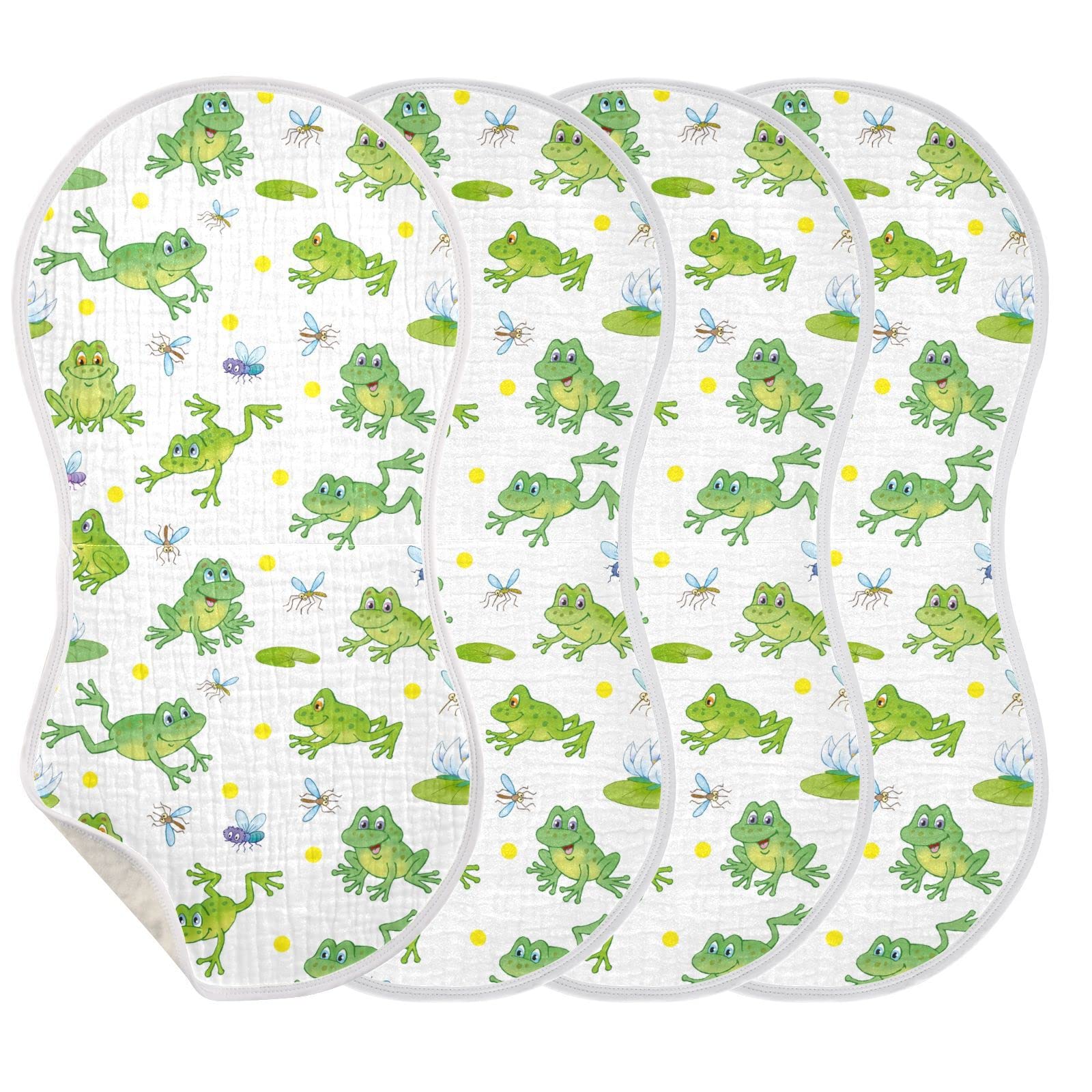 YYZZH Cartoon Frog Lily Lotus Leaf Muslin Burp Cloths for Baby 4 Pack 100% Cotton Baby Washcloths Bibs for Boy Girl