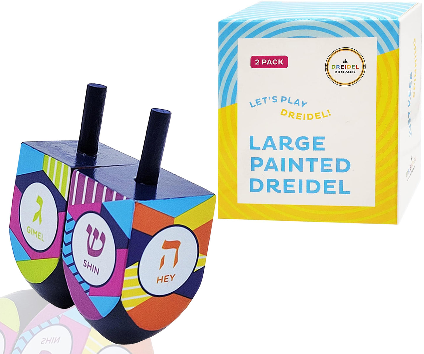 The Dreidel Company Let'S Play Dreidel The Hanukkah Game 2 Multi Colored Extra Large Hand Painted Wood Dreidels (Style 4, Pack O