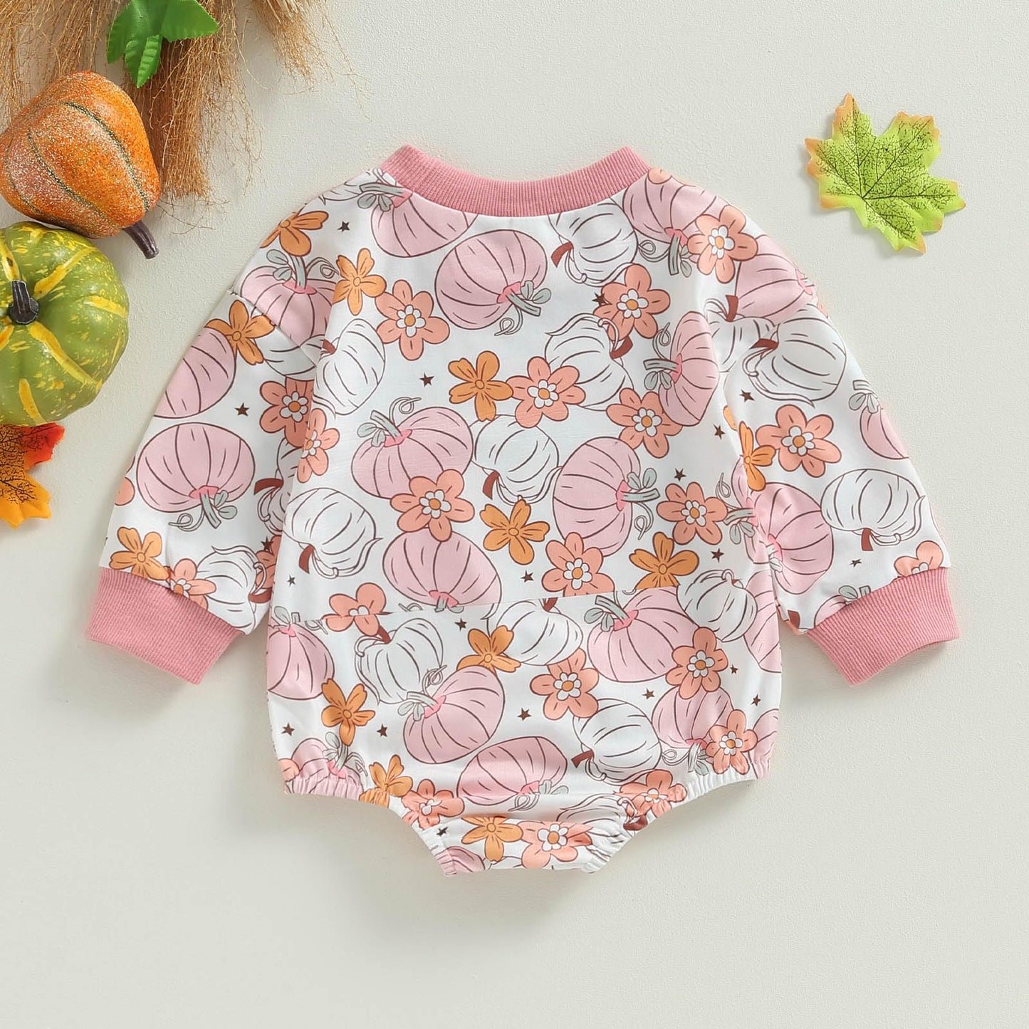 Halloween Newborn Baby Girl Outfit Pumpkin Sweatshirt Romper Long Sleeve Romper Jumpsuit Infant Fall Winter Clothes (Flower, 0-3
