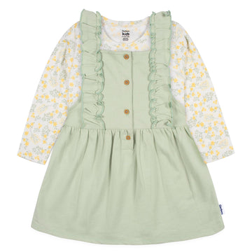 Gerber Baby Girls Toddler 2 Piece Overall Dress Set, Green Floral, 18 Months