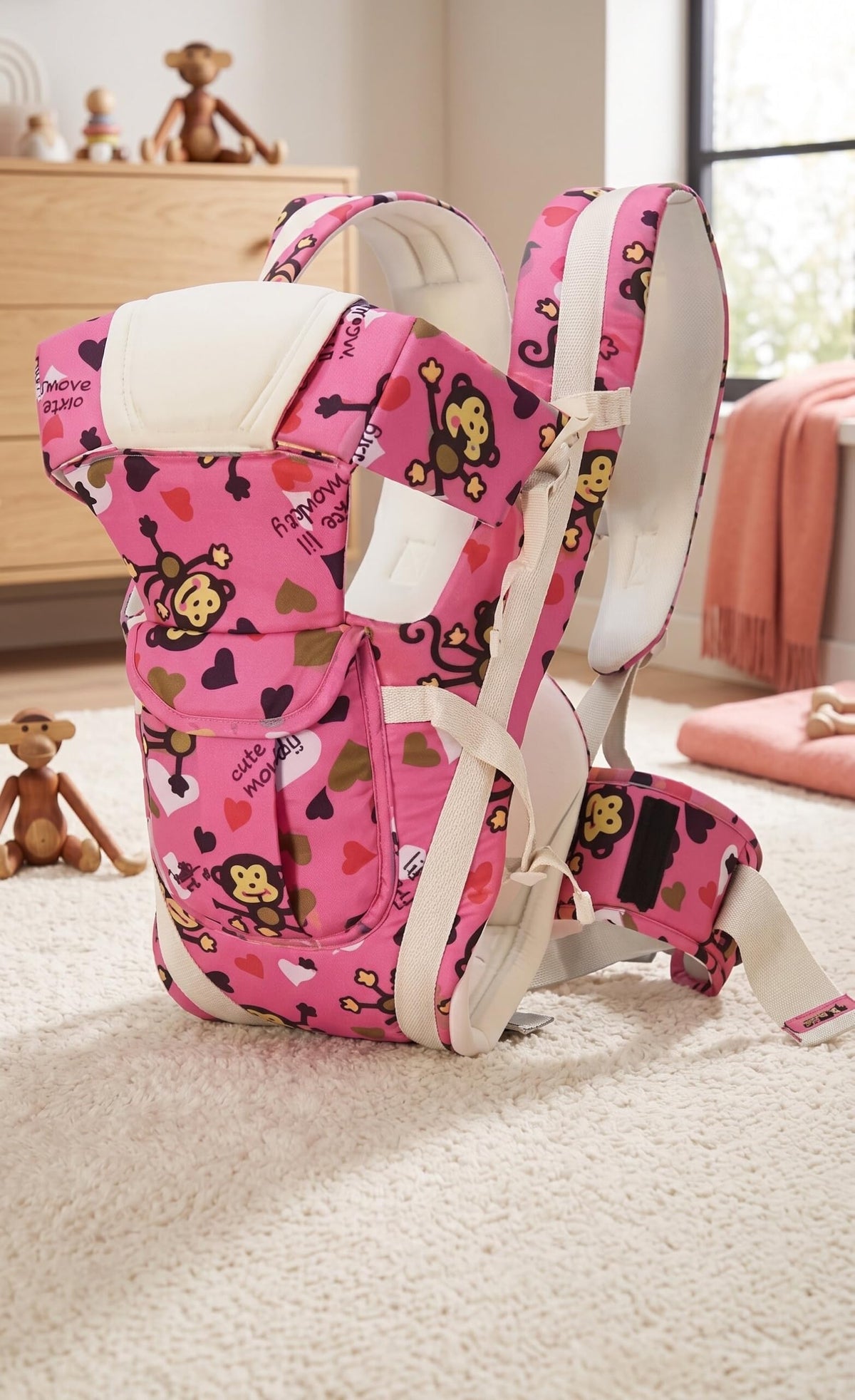 Duggu Kids Vibrant Fuchsia Safari Baby Newborn Carry Wrap Backpack Sling Soft Cushion Comfortable Chest Holder Belt Safe Secure 