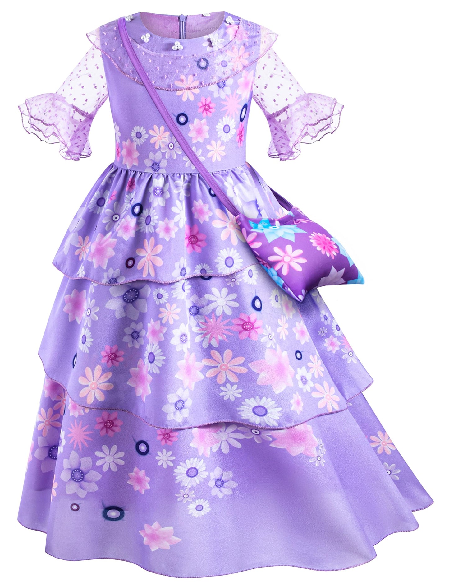 Kaisebile Princess Costume Dress For Girls Birthday Halloween Party Dress Up With Bag,Leis Necklace Headband 3T 4T