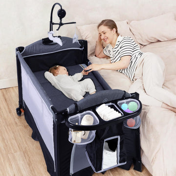 Todefull 4 In 1 Pack N Play, Multifunction Baby Bassinet Bedside Crib, Portable Baby Nursery Center Playard W/Baby Changing Tabl