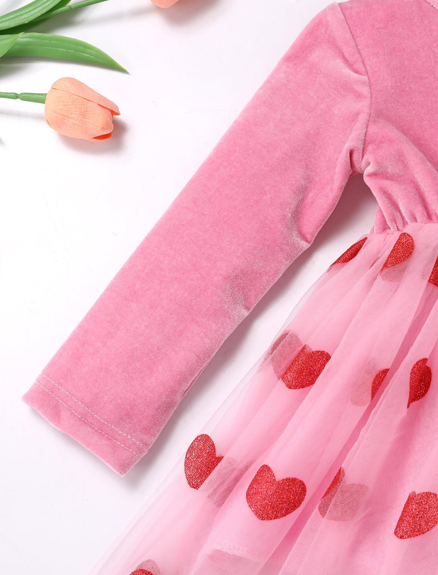 Imekis First Valentines Day Baby Girl Outfit: Toddler Valentines Day Dress Tulle Heart Velvet Long Sleeve Birthday Dress Smash C
