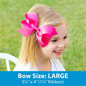 Wee Ones Girls' Large Bow 3 Pc Set Solid Grosgrain Variety Pack On A Weestay No-Slip Hair Clip - Red, Yellow And Green