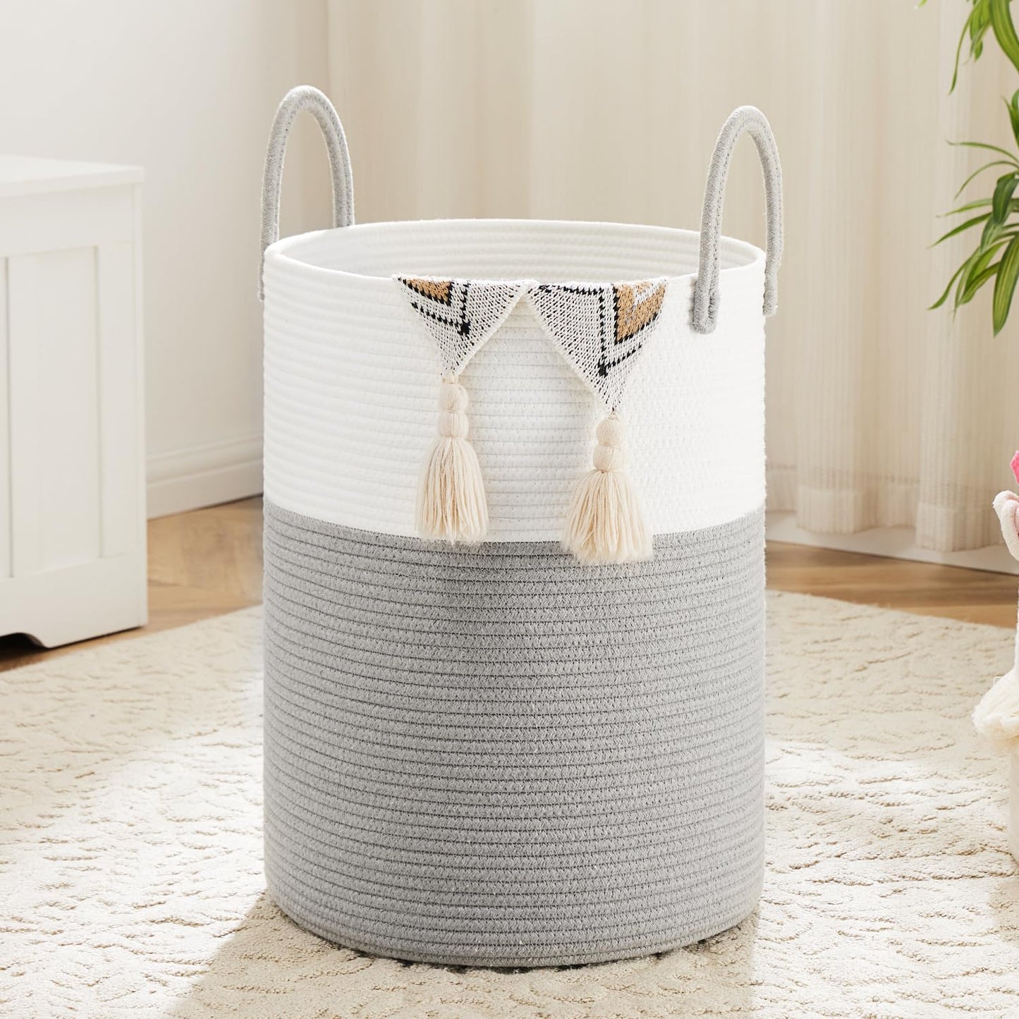 Artfeel Laundry Basket,Woven Cotton Rope Laundry Hamper,60L For Decorative Storage Of Dirty Clothes,Toys And Blankets In Bathroo