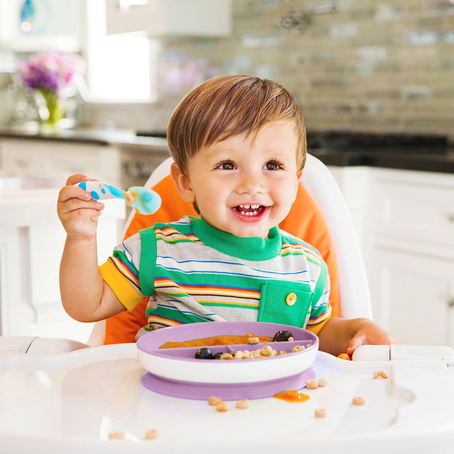 Munchkin Stay Put Suction Plates For Baby And Toddler, 3 Divided Sections , Pink/Purple