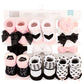 Hudson Baby Baby Girls' Headband And Socks Giftset, Pink Black Love 10-Pack, One Size