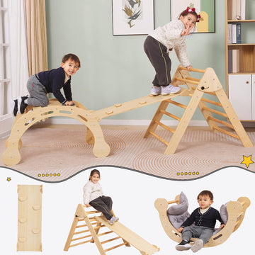 Shwwque Pikler Triangle Set Montessori Climbing Toys For Toddlers Pikler-3 Piece Indoor Playground 3 In 1 Foldable Baby Climbing
