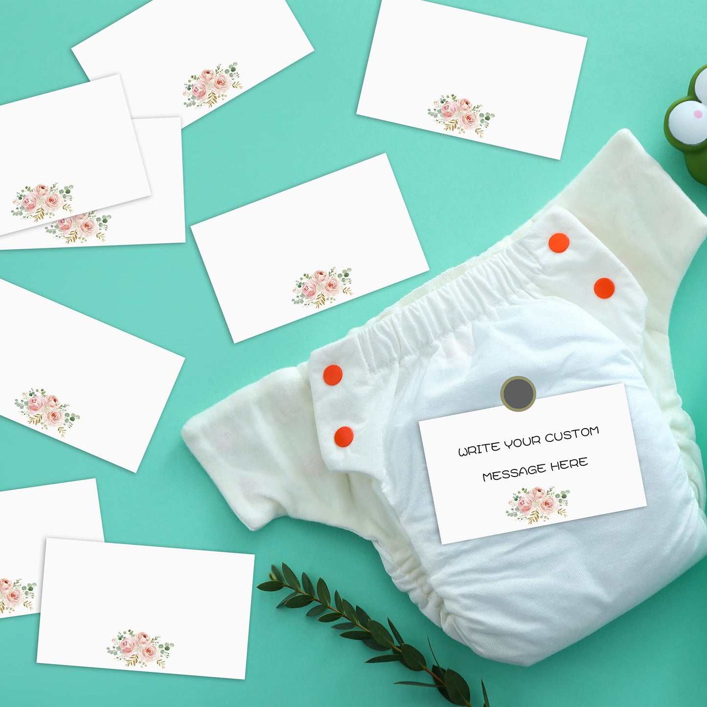 Late Night Diapers Sign, Greenery Floral Note Cards Diaper Thoughts, Late Night Diaper Baby Shower Game Set(1 Standing Sign + 20