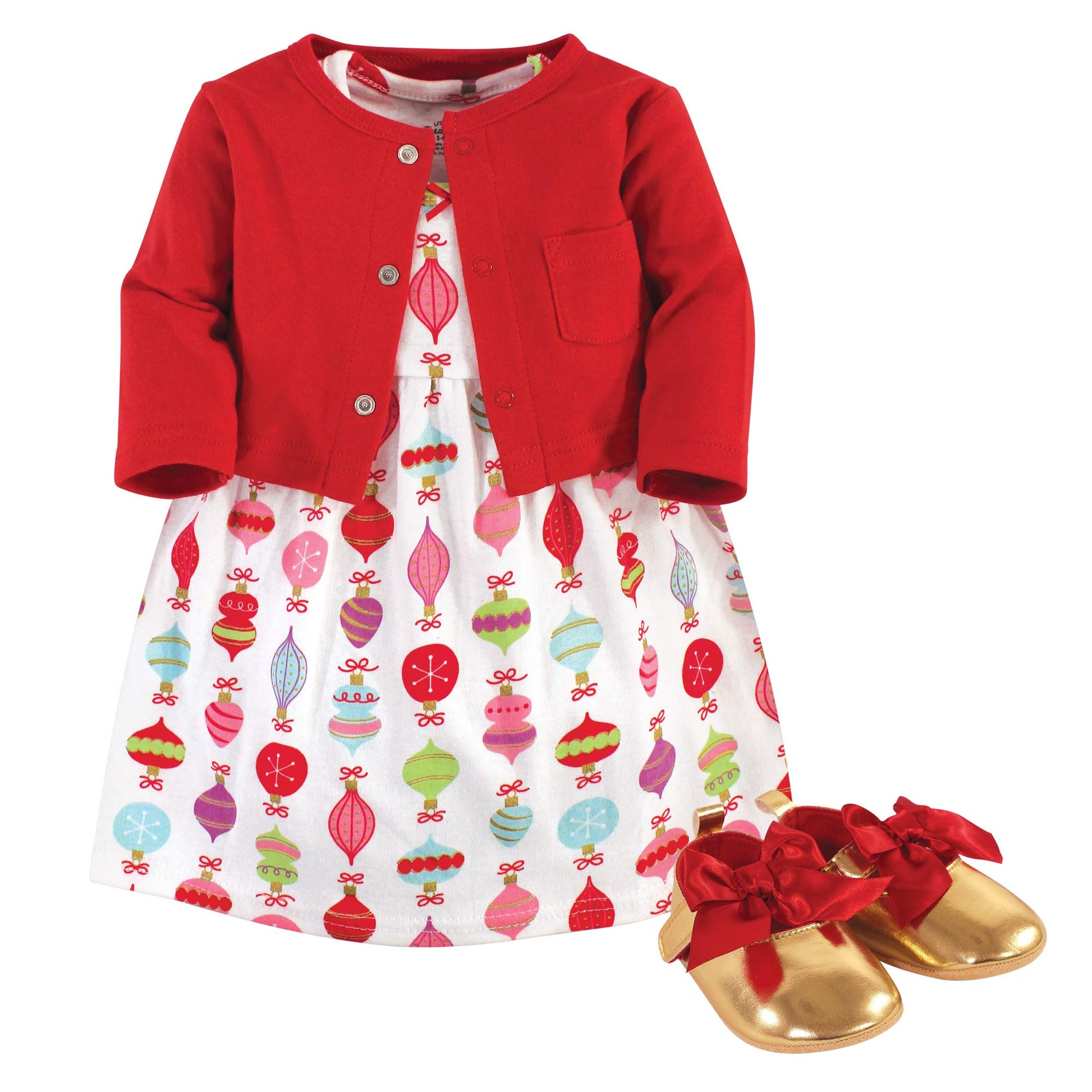 Little Treasure Baby Girls' Cotton Cardigan, Dress And Shoe, Glitzmas, 9-12 Months