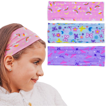 Frog Sac 3 Wide Headbands For Girls, Elastic Hair Bands For Kids, Soft Fabric Stretch Hair Accessories For Children, Cute Sports