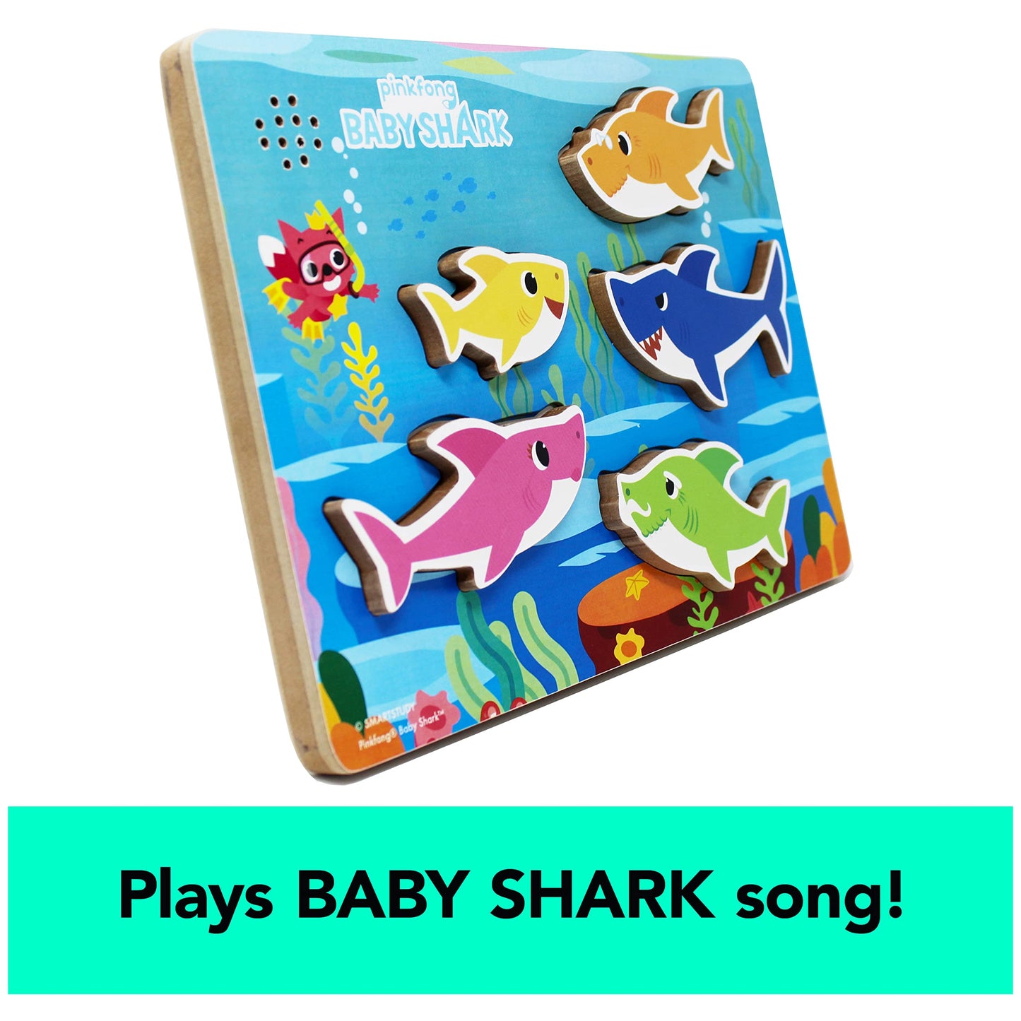 Spin Master Games, Pinkfong Baby Shark Musical Wooden Sound Puzzle, Plays Viral Song, Baby Shark Toddler Toys, for Fans of Baby