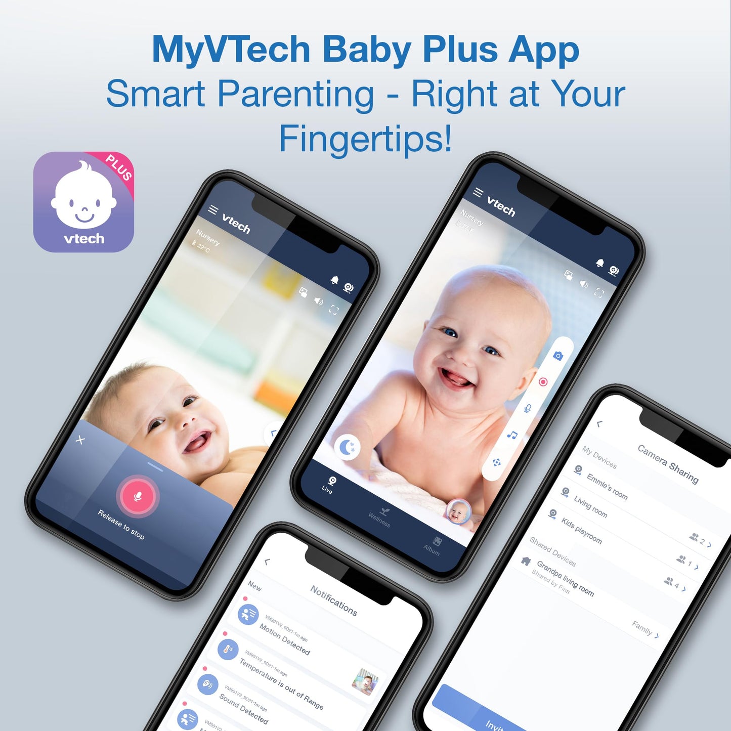 Vtech Upgraded 2-Cameras Smart Wifi Baby Monitor With 1080P Fhd Video And 5' Hd Screen, Free App With Motion Video, Sound/Motio