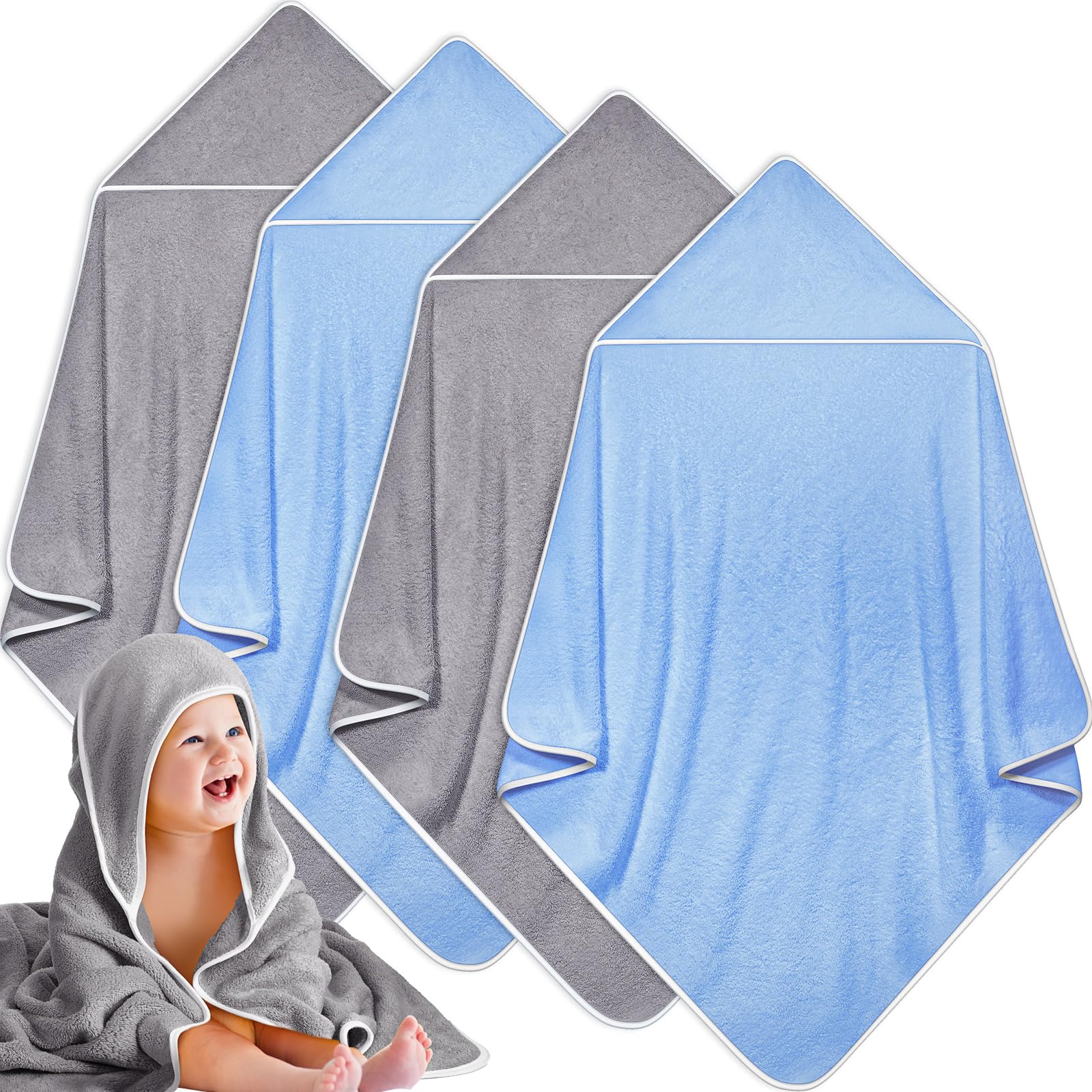 Reginary 4 Pack Baby Hooded Towels Coral Fleece Baby Bath Towels 30 X 30 Inch Soft Absorbent Hooded Bath Blanket For Newborn Tod