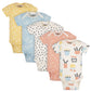 Grow By Gerber Baby Girls 5-Pack Short-Sleeve Onesies Bodysuits, Orange/Yellow/Green/Ivory, 12 Months