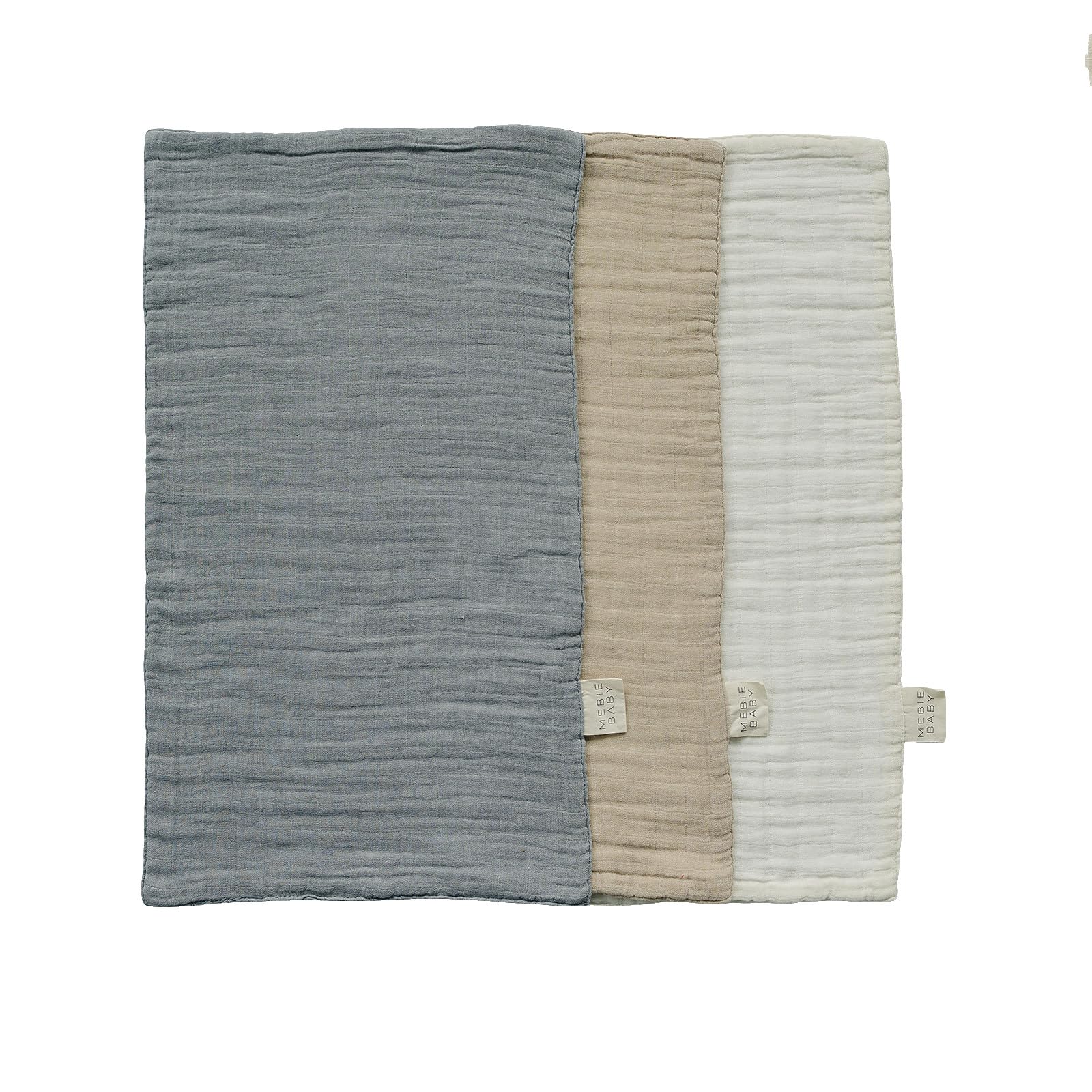 Mebie Baby Burp Cloths, Dusty Blue Print 3-Pack, Muslin Burp Cloth Set for Spit Up, Drool, and More, Boho Burp Cloths for Baby B