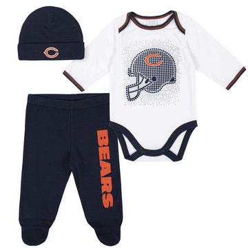 Gerber Nfl Chicago Bears 3 Pack Bodysuit Footed Pant And Cap Registry Gift Set, Navy/White Chicago Bears, 6-9M