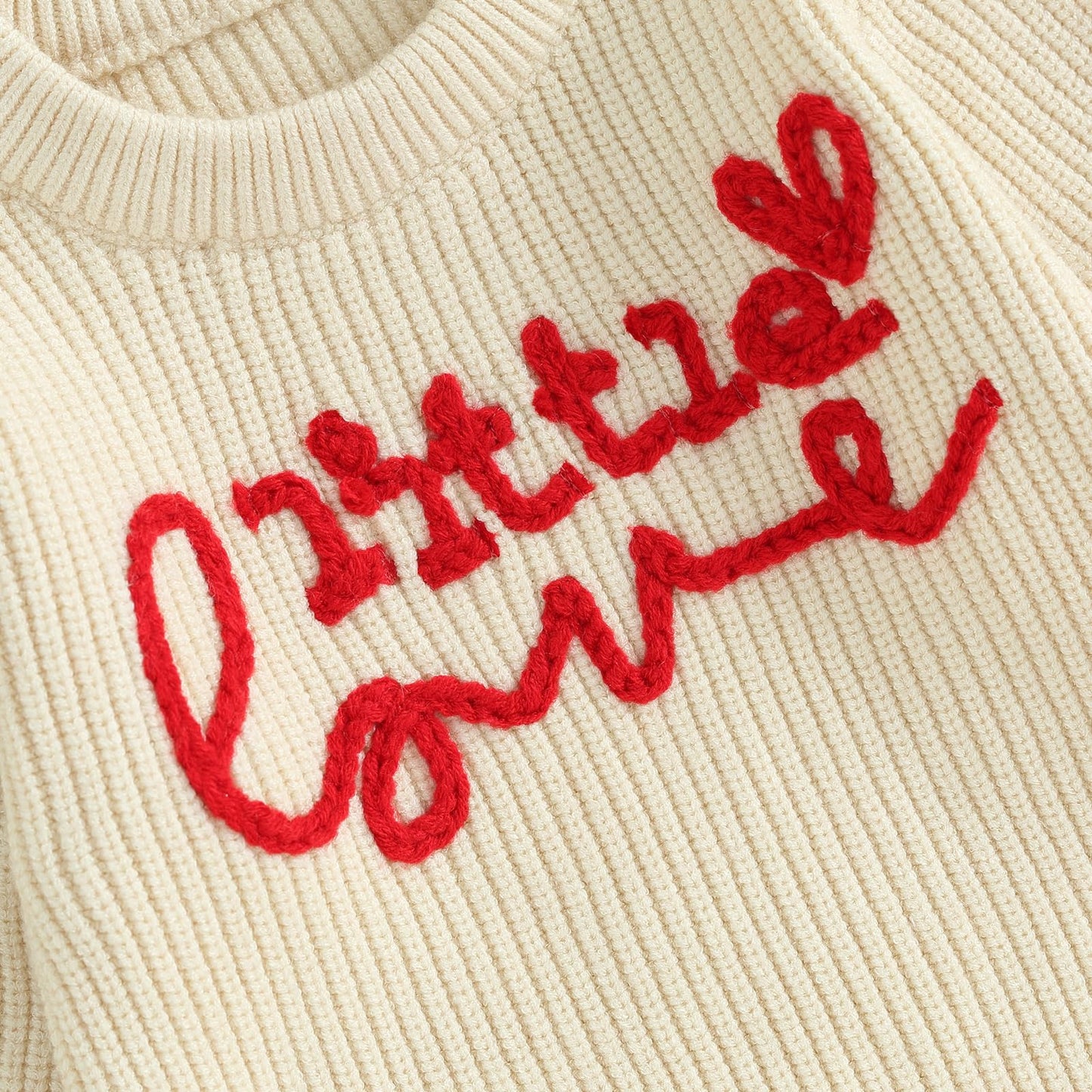 Girls Valentines Day Sweater Toddler Girl Valentines Day Outfit Little Love Embroidery Knit Pullover Sweatshirt Top(E-Beige Litt