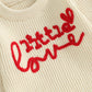 Toddler Girl Valentines Day Outfit Cute Valentines Day Sweater Little Love Embroidery Knit Pullover Sweatshirt Top(E-Beige Littl