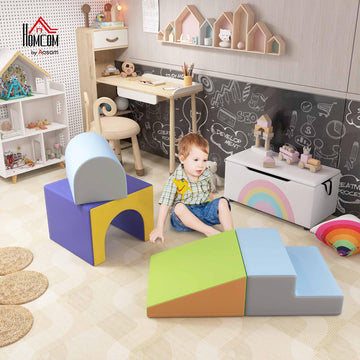 Qaba Climbing Toys For Toddlers And Children, Easy-To-Clean 4 Piece Soft & Safe Kids Foam Play Set For Crawling Or Sliding, Cont