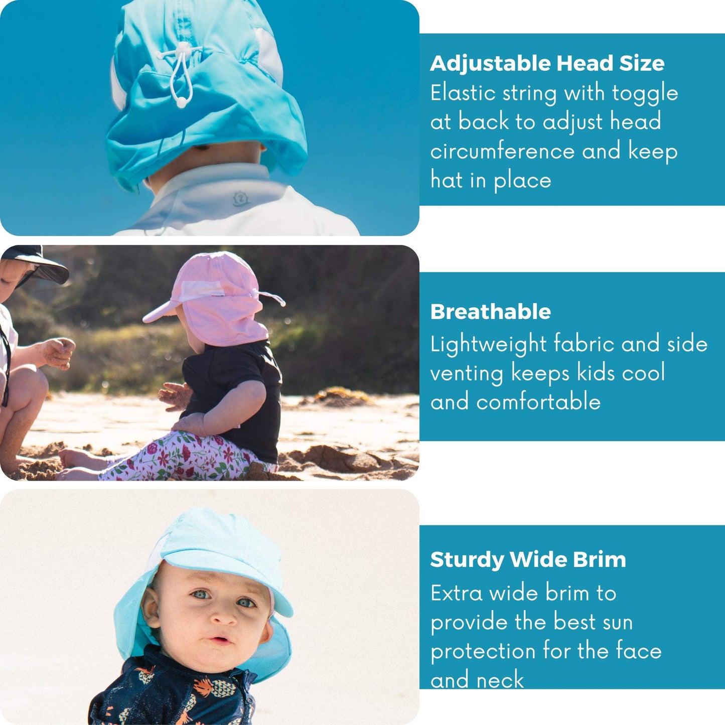 Swimzip Sun Hat With Neck Flap | Upf 50+ Protection For Baby, Toddler, And Kids Navy