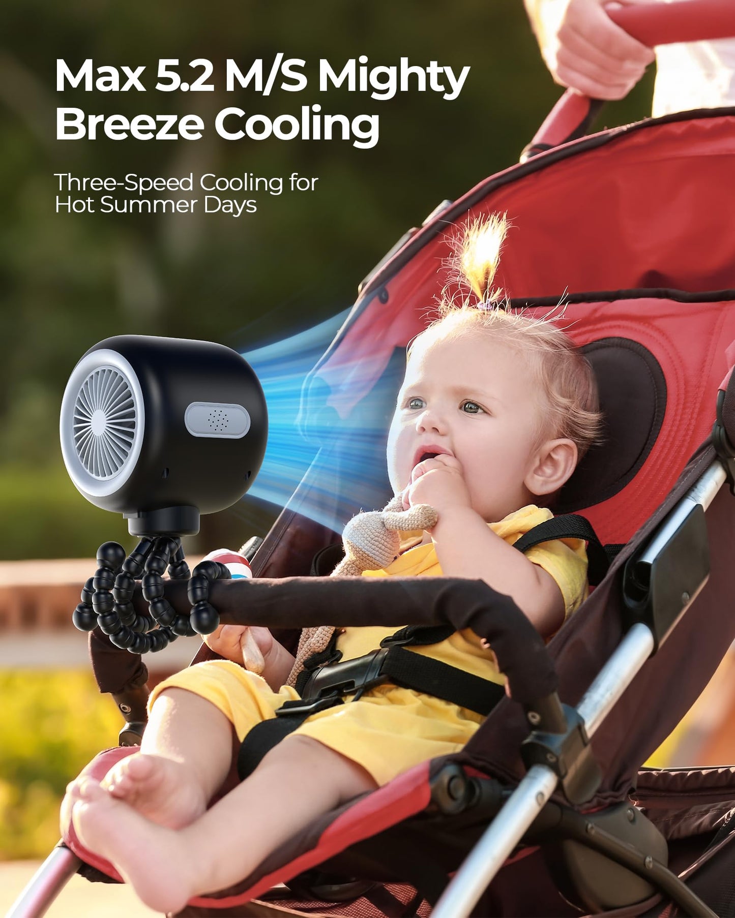 Koonie Oscillating Stroller Fan, Flexible Tripod, Clip-On For Car Seats, Usb Rechargeable Battery Operated, 3 Speeds, Quiet Oper