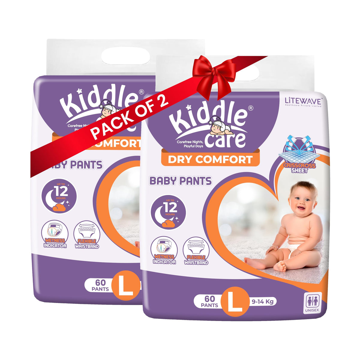 Kiddle Care Dry Comfort Baby Diaper Pants Advanced Soft Baby Pants Diaper | Large (L) | Pack Of 2 | 120 Pieces | 914 Kg | Up To