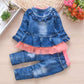 Peacolate 6M-4Years Spring Fall Baby Girls Clothing Set 3Pcs Long Sleeve Dress Denim Jacket And Jeans(Pink,3-4Years)