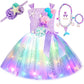 HJTT Mermaid Costume for Girls LED Light Up Princess Tutu Dress Kids Halloween Birthday Party Gift Outfit (LED Lavender, 3-4T)