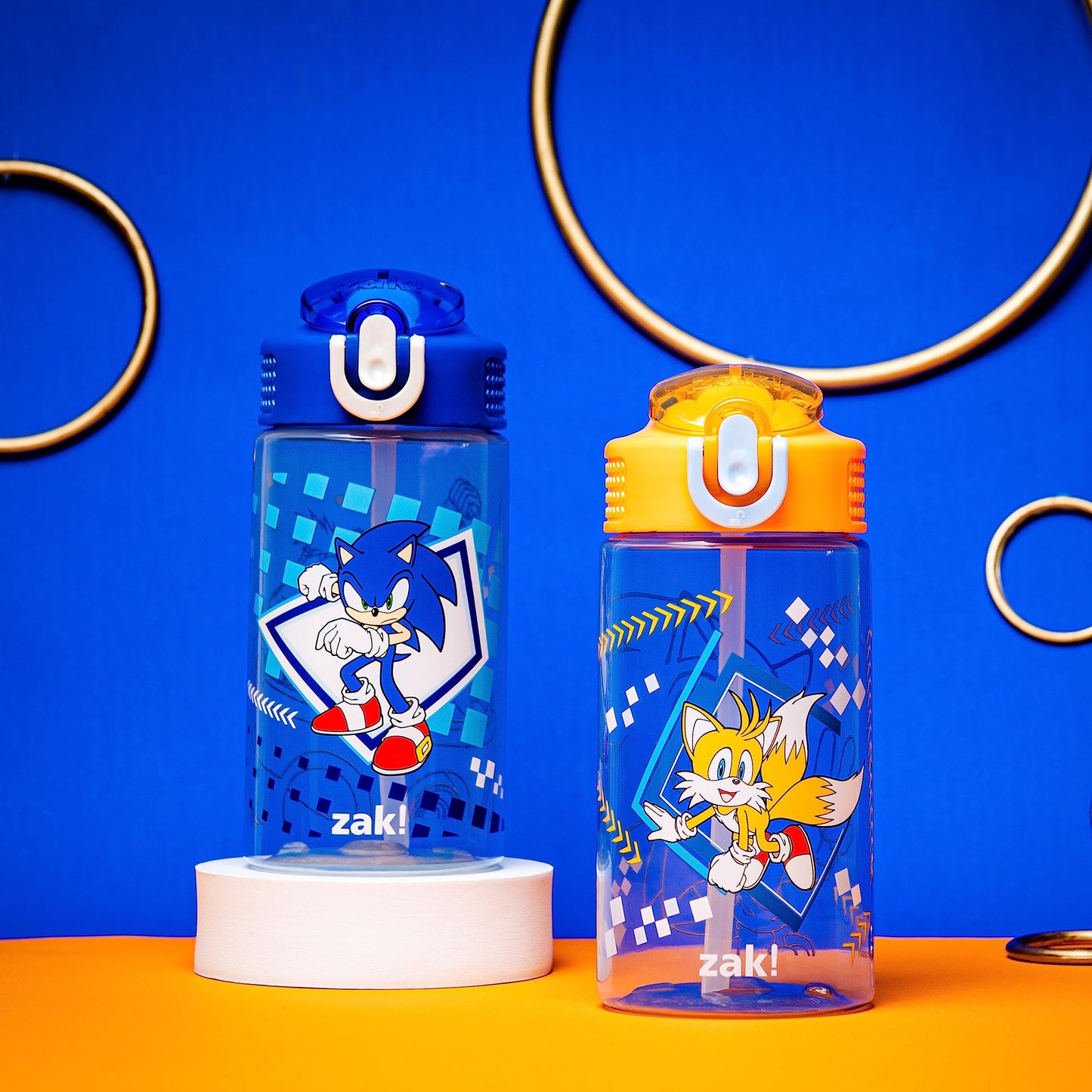 Zak Designs Sonic The Hedgehog Kids Water Bottle For School Or Travel, 16Oz 2-Pack Durable Plastic Water Bottle With Straw, Hand