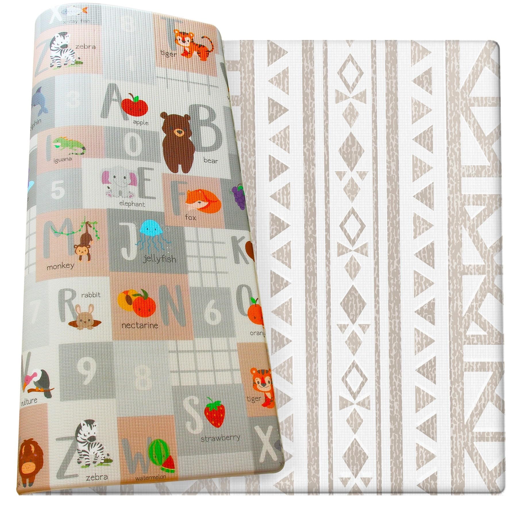 Cushmat Stylish Reversible Foam Play Mat (Large, Crystals Gray - Tropical Safari) - Soft, Waterproof, Durable Play Mat For Infan