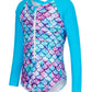 Uideazone Baby Girls Mermaid Print Swimsuit Toddler Girls Long Sleeve One Piece Swimsuit With Sun Protection Rashguard Swimwear