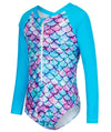 Uideazone Baby Girls Mermaid Print Swimsuit Toddler Girls Long Sleeve One Piece Swimsuit With Sun Protection Rashguard Swimwear
