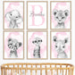 Safari Animals Set Of 6 Unframed Poster Prints For Baby Girls Nursery Bedroom Playroom, Personalized Name, Choice Of 12 Animals,