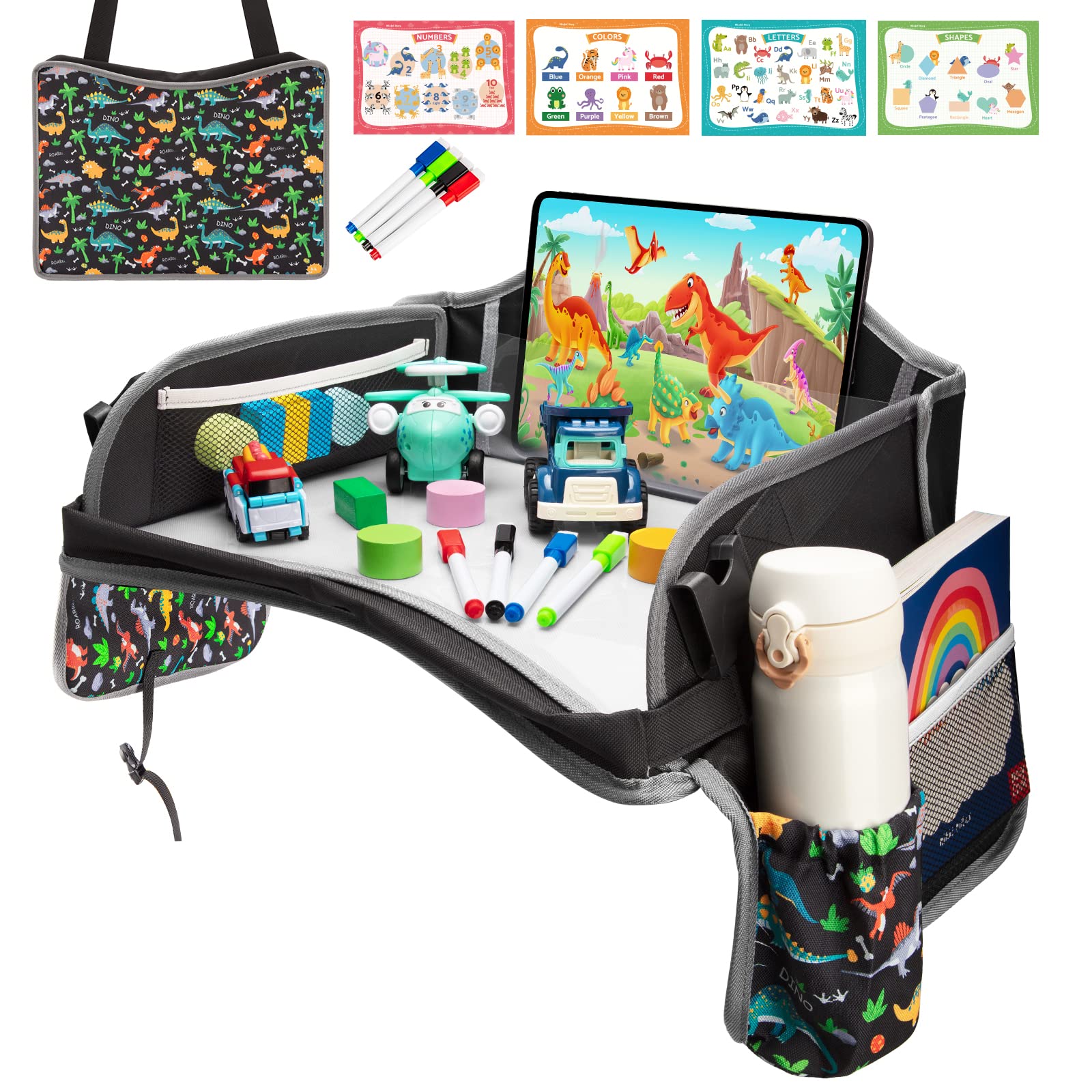 Blissful Diary Travel Tray for Kids Car Seat, Toddler Road Trip Essentials with Drawing Kit, Carseat Tray for Children Travel, R
