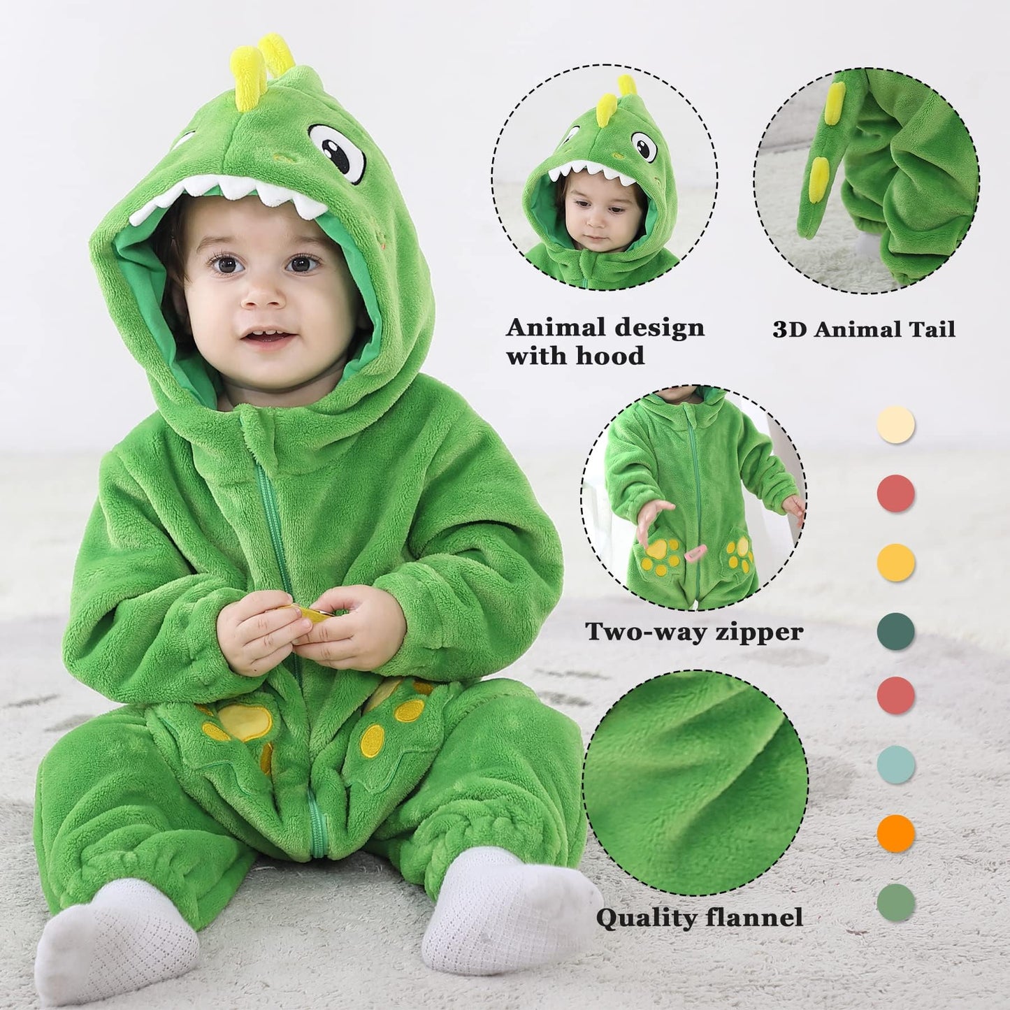 Tonwhar Infant And Toddler Halloween Cosplay Costume Kids' Animal Outfit Snowsuit(1-3 Months,Light Green Dinosaur)